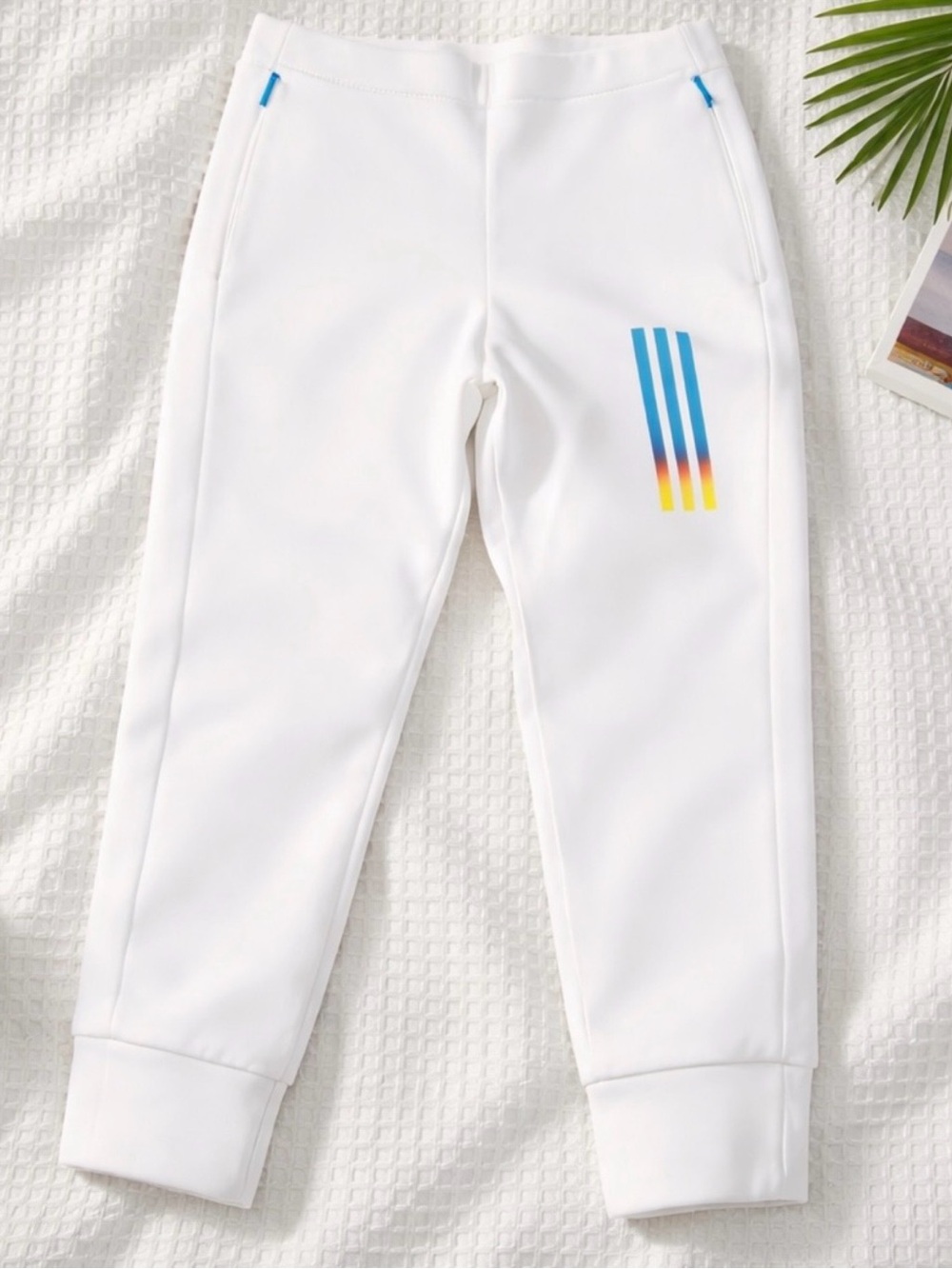 Adidas White Jogger Sweatpants/Joggers Rainbow Stripe Detail | SIZE M | NWOT